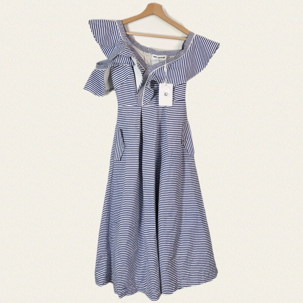 Self-Portrait Striped Shirting Frill Dress - Picture 6 of 10